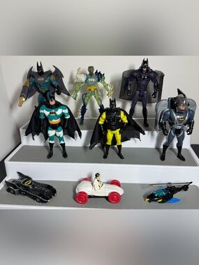 Vintage 90s Kenner Batman Action Figures & Vehicles Lot - 9 Pieces Total